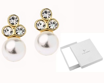 KOLCZYKI Z PEREŁKĄ ZŁOTE PERŁY KRYSZTAŁY SWAROVSKI