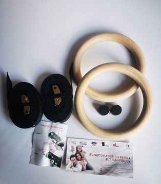 Деревянные гимнастические кольца с ремнями CClife, полный комплект.