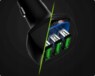 Автомобильное зарядное устройство 3xUSB + кабель USB-C длиной 1,2 м