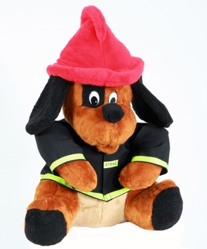 ЧЕРНАЯ СОБАКА-МАСКОТ ПОЖАРНОЙ СЛУЖБЫ 45 см подарок на ДЕНЬ ПОЖАРНОГО