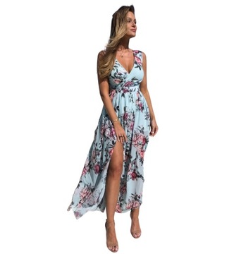 Воздушное цветочное платье с разрезом макси 42 XL