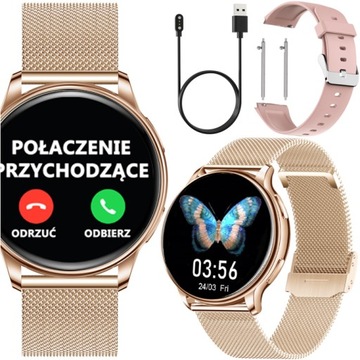 SMARTWATCH DAMSKI ZEGAREK CIŚNIENIE ROZMOWY JĘZYK POLSKI ZESTAW 2 PASKÓW PL