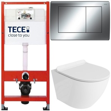 TECE ZESTAW PODTYNKOWY WC MISKA RIMLESS PRZYCISK STAL CHROM POŁYSK MATA 6W1