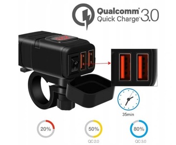 Зарядное устройство для мотоцикла Вольтметр 2xUSB 3,4А AV6_1