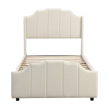 Кровать с мягкой обивкой 90 х 200 см. Каркас детской кровати с 2 ящиками бежевый