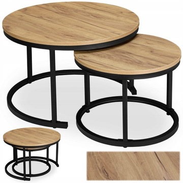 STOLIK KAWOWY 2w1 ROZKŁADANY OKRĄGŁY ZESTAW STOLIKÓW LOFT CRAFT DO SALONU