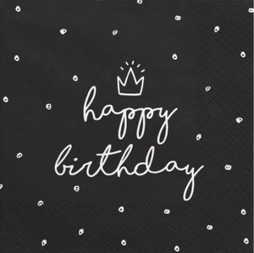 SERWETKI CZARNE BIAŁE HAPPY BIRTHDAY 18 URODZINY