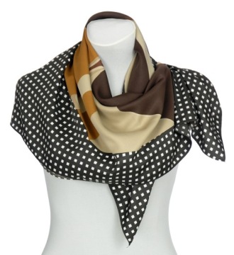 ОРИГИНАЛЬНЫЙ АТЛАСНЫЙ ШАРФ С ЦЕНТРОМ БЕЖЕВЫЙ/КОРИЧНЕВЫЙ 90/90 см