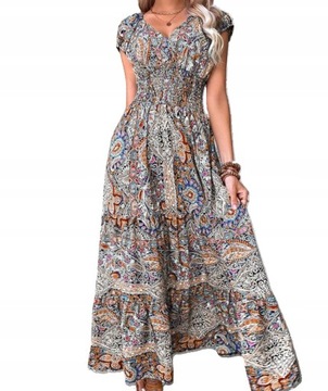 SUKIENKA ELEGANCKA LETNIA DAMSKA ZWIEWNA MAXI W KWIATY LUŹNA