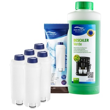 x5 Filtr Do Ekspresu Delonghi AL-S002 + Odkamieniacz Aqualogis Verde 500ml