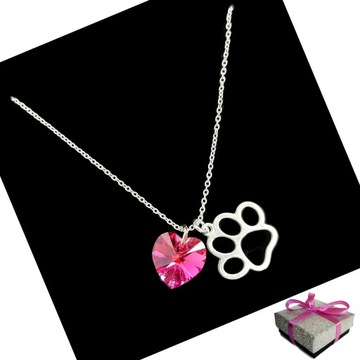 Naszyjnik Łapka Psia Łapa Serce Swarovski Srebro