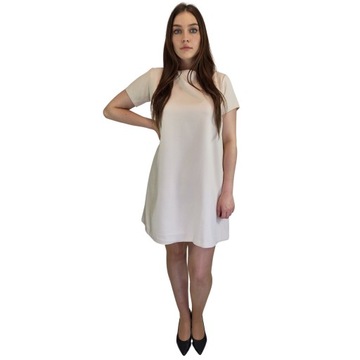Elegancka Sukienka Trapezowa z Wiązaniem na Plecach Luźna Beżowa XL (42)