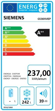 МОРОЗИЛЬНАЯ КАМЕРА SIEMENS GS36NVIEP 237л 186см INOX