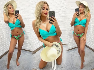 STRÓJ KĄPIELOWY HAWAJSKIE KWIATY WIĄZANY BIKINI 44