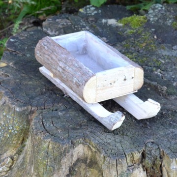 Сани из цветочного горшка, деревянная кора, большие сани