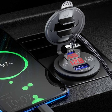 АВТОМОБИЛЬНОЕ ЗАРЯДНОЕ УСТРОЙСТВО 2xUSB QC3.0 СЕНСОРНЫЙ ВОЛЬТМЕТР
