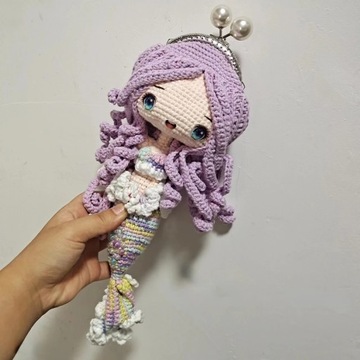 DIY Handmade Wool Crochet Cartoon Mermaid Cross