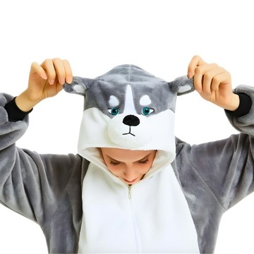 Piżama Onesie Kigurumi Kostium Przebranie Szary Husky S: 145 - 155cm