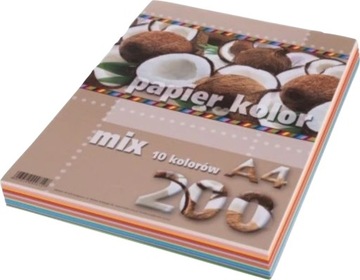 Papier mix A4 80g 200 arkuszy 10 kolorów Kreska