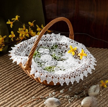 Салфетка «ПАСХАЛЬНАЯ КОРЗИНКА» 30 см БЕЛОЕ ГЛАДКОЕ КРУЖЕВО