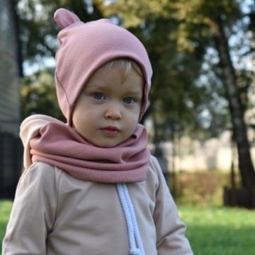 детская двухслойная шапка с ушками, шарфик серый, ХИТ