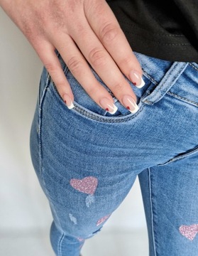 БРЮКИ MINOUU JEANS РОЗОВЫЕ СЕРДЦА S