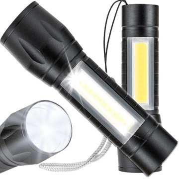 MINI LATARKA LED COB XPE TAKTYCZNA LAMPKA AKUMULATOROWA WOJSKOWA ZOOM USB