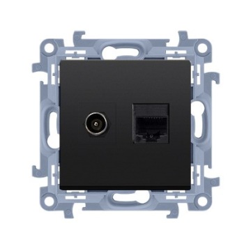 GNIAZDO ANTENOWE TYPU F + RJ45 kat.5e SIMON 10 CASFRJ455.01/49 CZARNY MAT