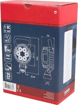 Lampa robocza LED do Deutz-Fahr okrągła 25W 2000 lm 10/30V światło skupione