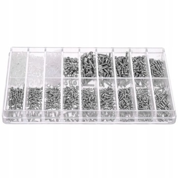 НАБОР ВИНТОВ И ГАЙК ВИНТОВ 1000 ШТ. ДЛЯ РЕМОНТА СТЕКОЛ М1,4 М1,6 СТАЛЬ