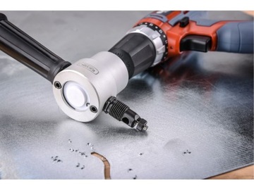 Ножницы для резки листового металла с помощью дрели.