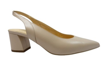 Beżowe czółenka eleganckie letnie bez piety na słupu skórzane buty Sala 37