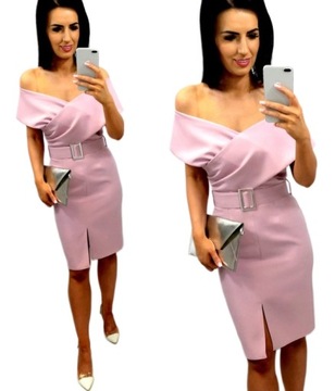 Sukienki Damskie na Wesele Ołówkowa Elegancka Odkryte Ramiona Różowa XL