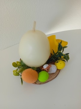 STROIK WIELKANOCNY GLAMOUR DEKORACJA KOMPOZYCJA MINI PLASTER DREWNA ŚWIECA