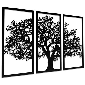 OBRAZ AŻUROWY DRZEWO DEKORACJA DO SALONU 123x83 CM CZARNY TRYPTYK PANELE 3D