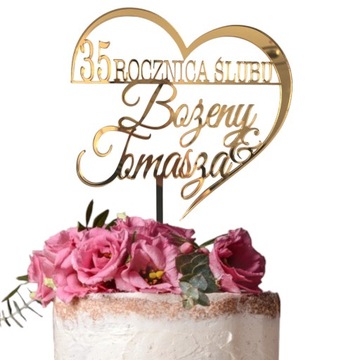 TOPPER NA TORT TOPER ROCZNICA ŚLUBU Z IMIONAMI LICZBA 30 40 50 zloty PLEXI