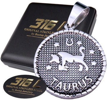 SREBRNY MEDALIK MEDALION ZNAK ZODIAKU BYK PRAWDZIWA STAL CHIRURGICZNA 316L