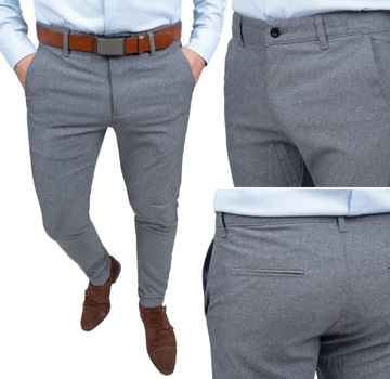 Eleganckie Spodnie Męskie gładkie slim - SZARE - 33