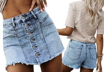 SPÓDNICO SPODENKI DAMSKIE DENIM ZAPINANE GUZIKI JEANS WYGODNE LATO 34 XS