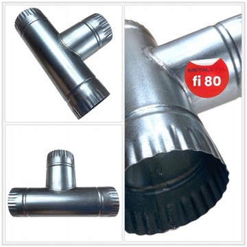Trójnik 80 mm łącznik do rury spiro wentylacyjnej 90° ocynk