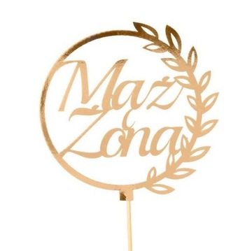 TOPPER PAPIEROWY ZŁOTY MĄŻ ŻONA ŚLUB WESELE TORT PARTY