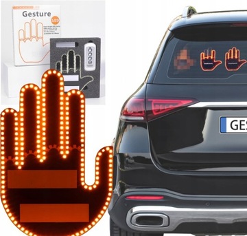 RĘKA LED Sygnalizator Gestów na Tylną Szybę Samochodu Środkowy Palec +PILOT