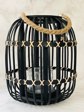 DUŻY LAMPION LATARENKA ŚWIECZNIK LOFT CZARNY BRĄZ