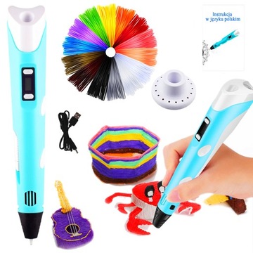 DŁUGOPIS 3D DLA DZIECI DRUKARKA MAGICZNY PEN ZESTAW + WKŁADY 100M zestaw
