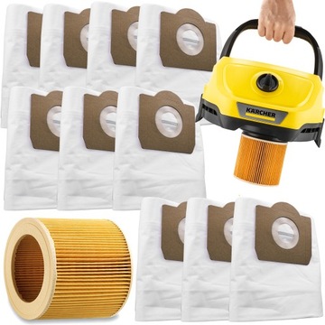10x MOCNE WORKI + FILTR DO ODKURZACZA KARCHER WD3 SE4001 WD2 PLUS KWD3