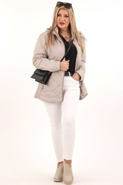 KURTKA PRZEJŚCIOWA DAMSKA Z KAPTUREM LEKKA PIKOWANA OVERSIZE DUŻE ROZMIARY