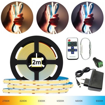 Zestaw Taśma LED COB 2m LINIA ŚWIATŁA + STEROWNIK Z PILOTEM + ZASILACZ