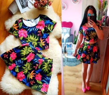 SET Блузка FLOWER TOP + РОЗОВАЯ расклешенная ЮБКА, XS