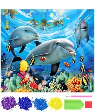 HAFT DIAMENTOWY MOZAIKA DIAMENTOWA 5D DELFINY