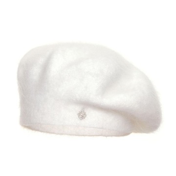 Beret damski z angory LUCY Ecru